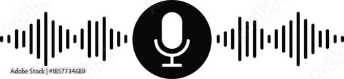 Voice Recognition Interface Vector with Microphone Icon and Digital Sound Wave Audio Frequency