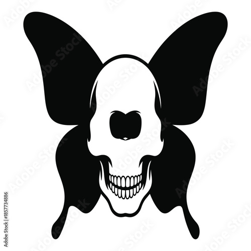 Creepy Skull Adorned Butterfly Wings Symbolizes Death Metamorphosis With Gothic Aesthetic Creates Haunting Image Representing Mortality Transformation Concept