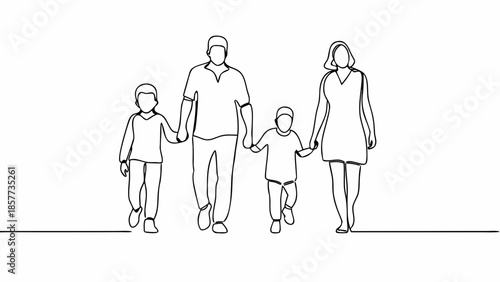 Happy family walking together hand in hand in unity