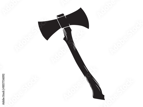 A beautiful solid black axe silhouette with a bold graphic style