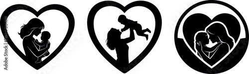 Three black heart shaped silhouettes of romantic couples