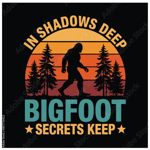 In Shadows Deep: Retro Bigfoot Silhouette Sunset
