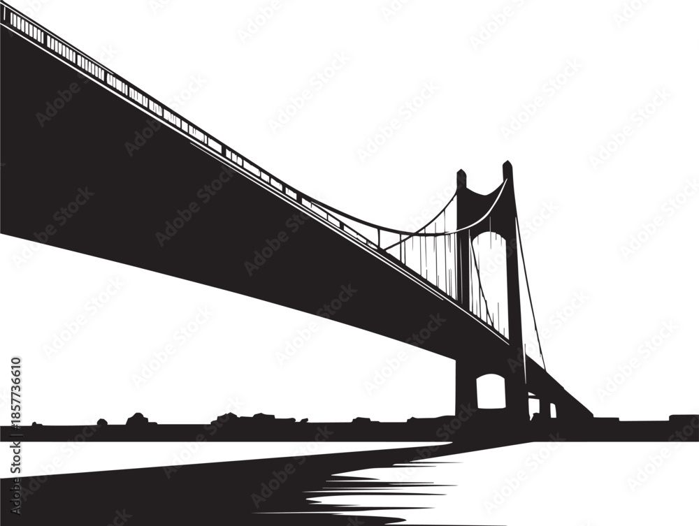 Obraz premium A dynamic elegant bridge silhouette graphic with solid black bold lines