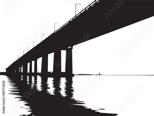 A gorgeous bridge silhouette in solid black with a simple scenic style