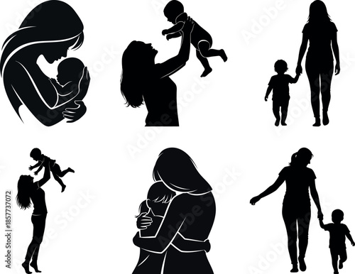 Silhouette illustrations of mothers and children