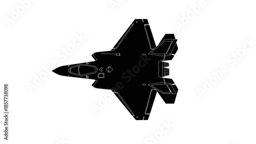 Modern stealth fighter jet in sleek black silhouette flying high