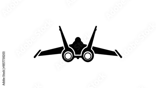 Silhouette of a modern fighter jet from the rear view, isolated on white background