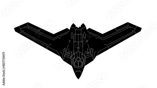 Stealth fighter jet with angular design flying through the air