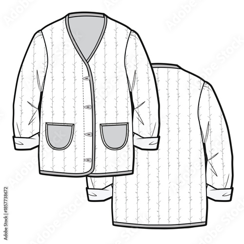 Kids quilted jacket vector design technical flat drawing by adobe illustrator.