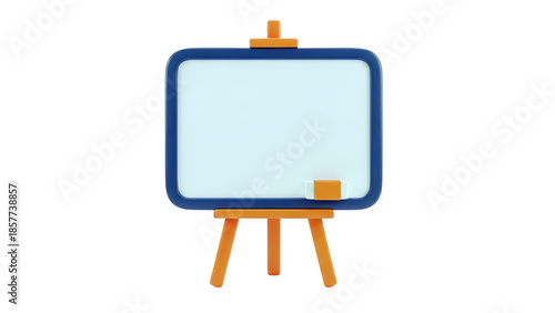 3D Whiteboard with Eraser on Orange Easel on transparent background