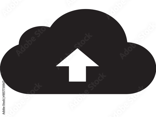 A dynamic black cloud sync icon silhouette for data and technology themes