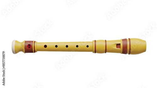 3D Yellow recorder musical instrument on transparent background