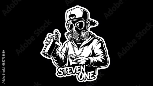 Steven one character illustration with gas mask and test tube