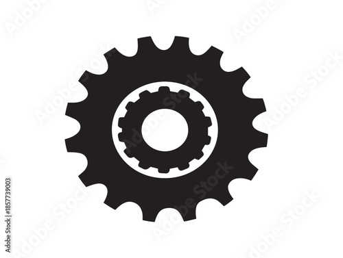 A classic and elegant black cogwheel silhouette on a simple background