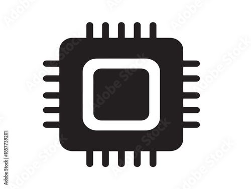 A simple and clean black computer chip icon silhouette for tech designs