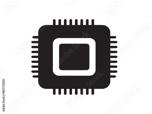 A stunning and detailed black central processing unit icon silhouette