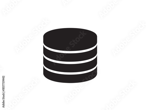 A modern and dynamic black database server icon silhouette illustration