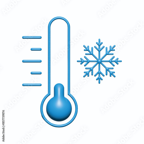 3D Cold temperature icon with "Keep Frozen" label, thermometer and snowflake symbol. 3D vector illustration, EPS 10. Suitable for cold storage, refrigerator, freezer, or snowy winter weather forecast.