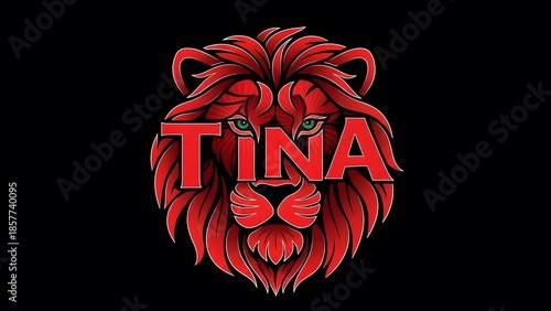 A red lion s head with the name tina in bold letters