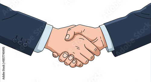 Close-up of two professionals in dark suits shaking hands representing a successful business deal or partnership agreement.