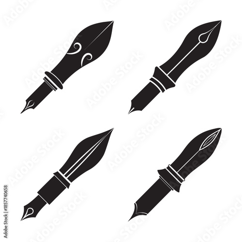 Vintage Fountain Pen Writing Silhouette Set