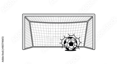 Black and white soccer ball is captured at the moment it hits the net of the goal during an exciting football match.