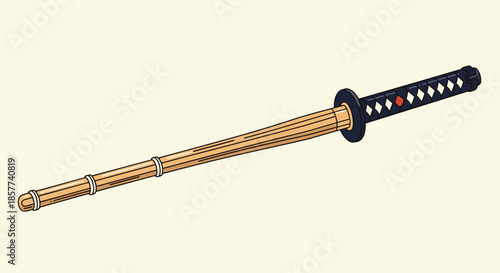 Traditional kendo shinai bamboo sword with a black handle and hand guard for martial arts practice and training.