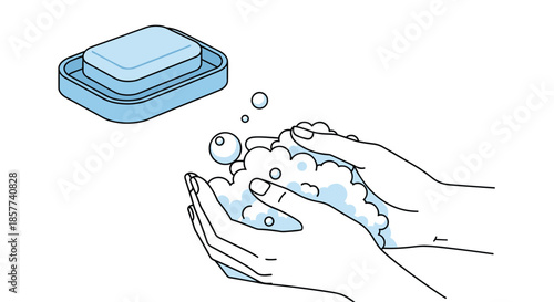 Person washing their hands with soap and water to create white bubbles for hygiene and disease prevention purposes.