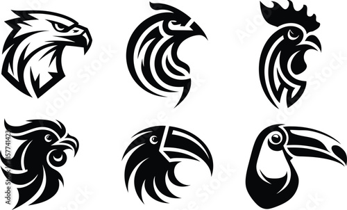 Stylized Bird Head Mascot and Logo Vector Collection