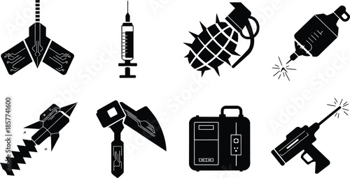 Sci-Fi Cyberpunk Weapons and Tools Vector Icon Set