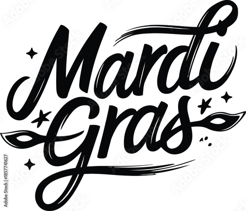 Mardi Gras Elegant Script Typography with Carnival Mask, Vector illustration