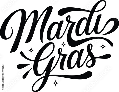 Mardi Gras Hand Drawn Calligraphy Lettering Vector Design
