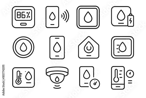 Sensor moisture smart reader settings vector battery icon climate wireless air icons