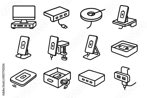 Stand riser shelf vector usb phone desktop pad hub charging icon