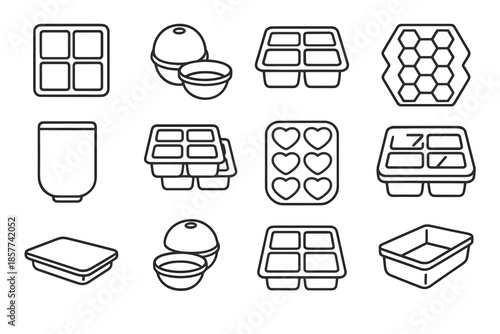 Ice sphere stackable tray lid cover silicone icon vector mold