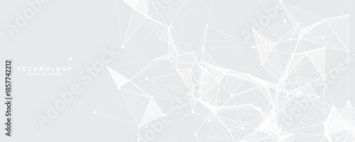 Abstract tech network connection dots. Digital technology and big data analysis background. White background with plexus lines. Futuristic technology concept.