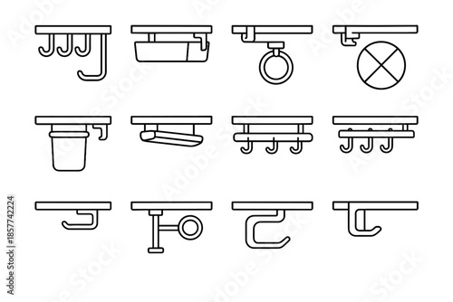 Modern vector bend tab storage support cup hook holder base icon row