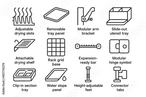 Feet rack panel utensil slope vector drying dish icon tray slots modular
