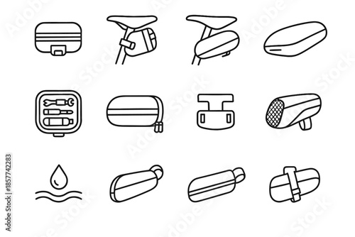 Dual strap saddle icon bike pouch tool symbol zippered profile vector waterproof