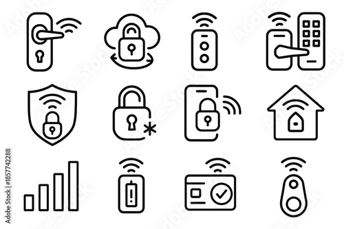 Strength vector door lock home icon wi fi shape waves smart fob
