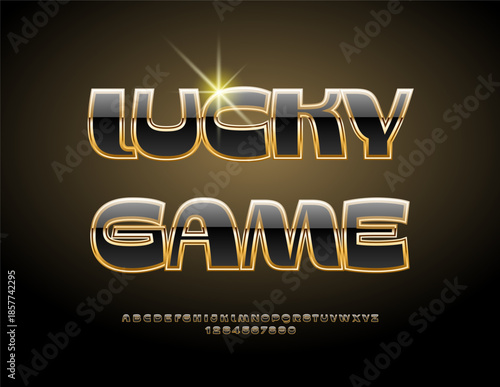 Vector Trendy logo Lucky Game. Elegant Black and Gold Font. Modern Awesome Alphabet Letters and Numbers set