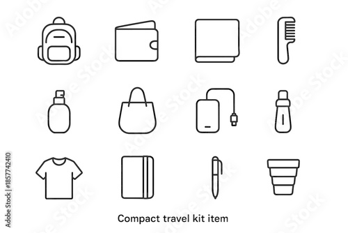 Mini pocket compact journal collapsible vector charger travel backpack essentials shirt icon