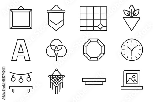 Canvas art icon framed decor clock letter wall modern lights mirror vector