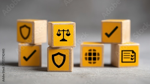 Quality Assurance and Business Compliance Icons Representing Trust and Legal Standards
