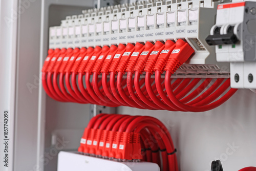 Ethernet modules for Internet transmission with connected cables with Rj45 connector. 