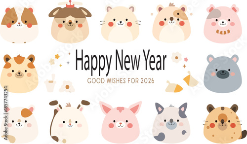 Cute cartoon animal set with funny characters and pets