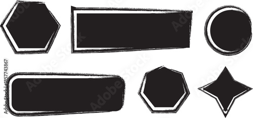 Collection of black shapes with white borders on a white background