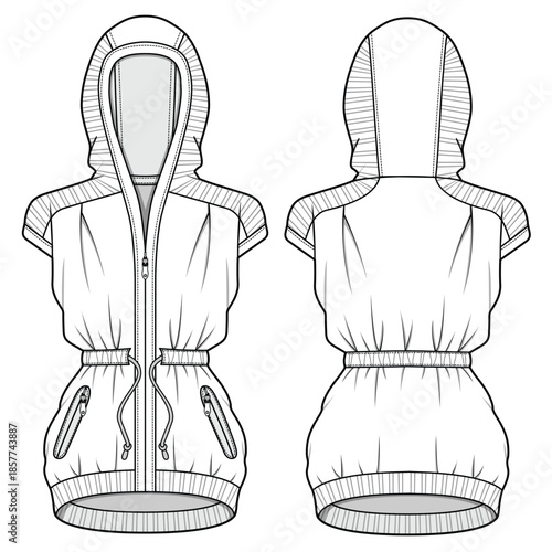 Women’s anorak technical flat drawing vector mockup illustration.