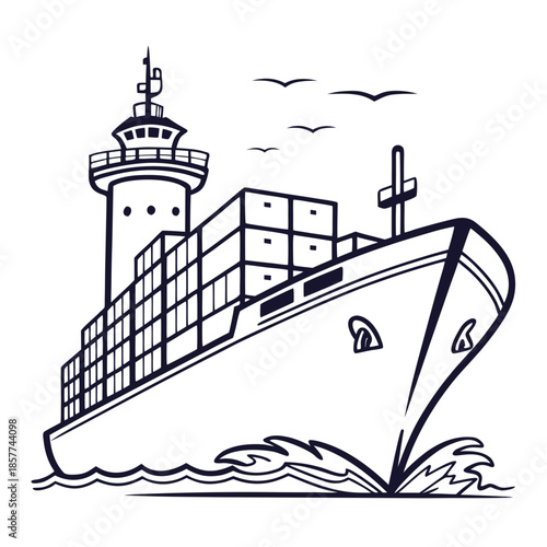 Cargo ship sailing ocean