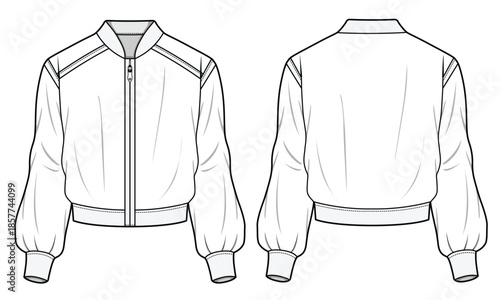 Schilderij op canvas Womens cropped jacket vector design mockup template technical flat drawing